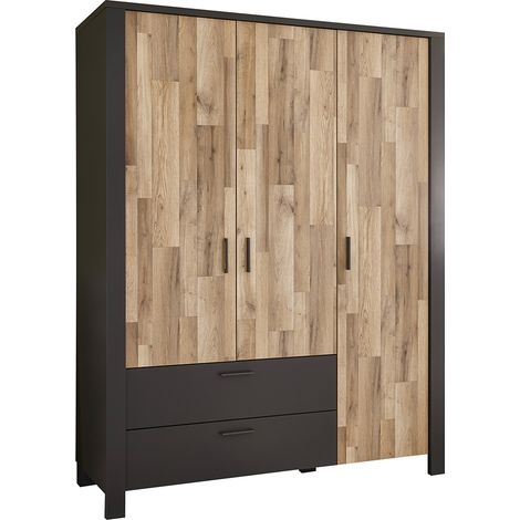 Jugendzimmer Kleiderschrank, 3-trg. DARWIN-78 in Montana Eiche Nb. mit grau, B/H/T ca. 166/214/58 cm