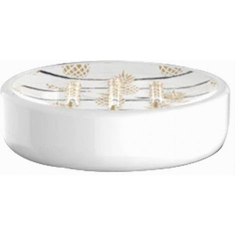 Trade Shop - Porta Sapone Saponetta Accessorio Arredo Bagno Bianco Con Ananas 11x8x3cm 69754 - (1/2)