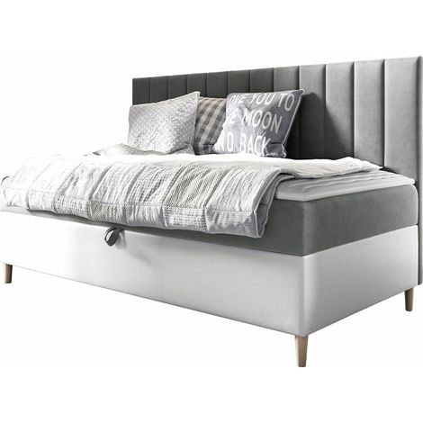 Cama continental Lucus I, Soft 017 + Fresh 14, Individuales, Continental, 100x200, Cuero ecológico, Tapiz, Somieres, 108x205x115cm (1/5)
