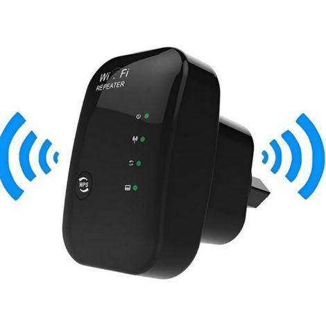 Compact black WLAN repeater, Wi-Fi signal booster, with Ethernet cable, 8 x 5.3 x 5.1 cm, Plug and Play (1/5)