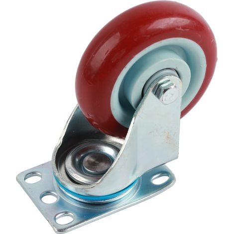 Roulette industrielle lourde fixe et directionnelle silencieuse pour équipement en polyuréthane rouge (1/5)