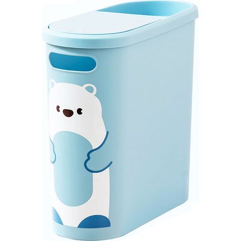Poubelle à pédale Motif animal PP épaissi Couvercle étanche Design intérieur fixe Bleu pour salle de bain et salon (1/5)