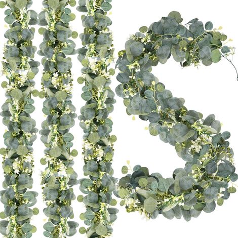 Guirlandes Eucalyptus Artificiel 180cm - Lot de 4 Vigne Suspendue Fleurs Blanches pour Arche Mariage Mur Maison Cuisine Intérieur Extérieur Décoration (1/5)