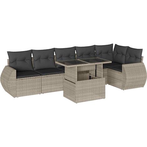 Maison Exclusive - Set Divani da Giardino 7pz con Cuscini Grigio Chiaro Polyrattan (1/5)