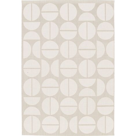 sweeek - In-/Outdoor-Teppich mit geometrischen Mustern in creme und beige - 120 x 170 cm