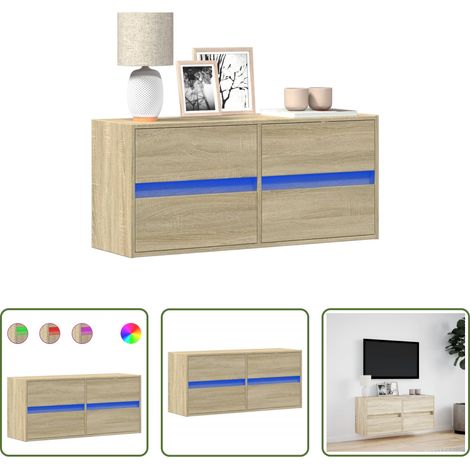 Armoire TV murale - Meuble TV mural avec lumières LED chêne sonoma 100x31x45 cm (1/5)