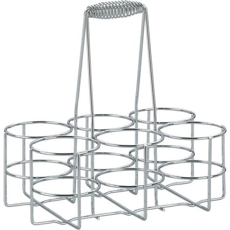 1 set, chrome-plated metal bottle basket, 22.5 x 15 x 27 cm, inner ring diameter 6.8 x height 9 cm, holds 6 beer bottles (1/5)
