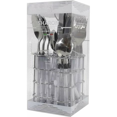 Trade Shop - 24-teiliges Besteckset aus weißem Edelstahl mit Ständer Sharon Tisch Küche - (1/2)