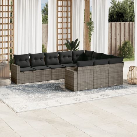 Canapé Jardin Modulaire en Résine Tressée Gris 10 Places + Coussins avec Housses Lavables (1/5)