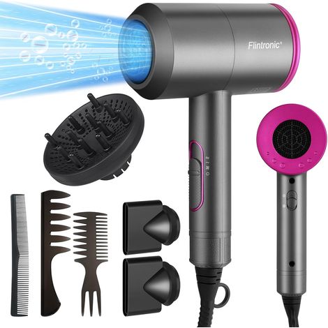 Sèche-Cheveux Ionique, 2000W Sèche Cheveux, 3 Modes Réglables avec 3 Diffuseur Magnétique Convient pour La Réparation des Cheveux, Les Voyages, Le Coiffage en Salon (1/5)