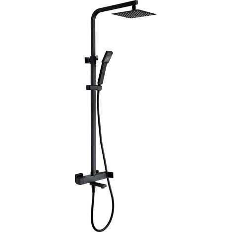 Imex – Ensemble de baignoire monocommande noir mat – Acier inox S304 – Pommeau carré 20 cm – Flexible PVC 1,5 m – Robinet en laiton intégré