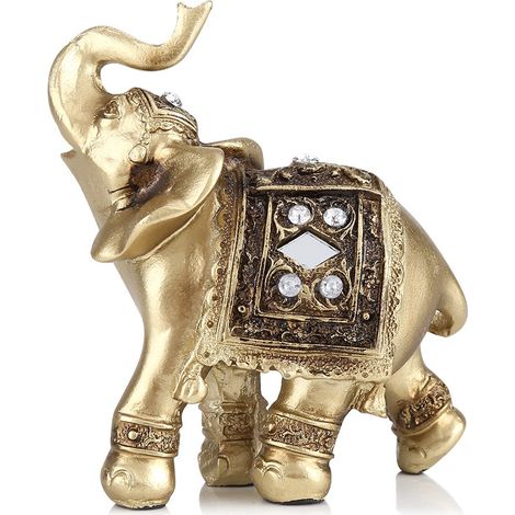 Statuette Éléphant Élégante Dorée, Décoration Bureau Maison Cadeau (Petite Taille)