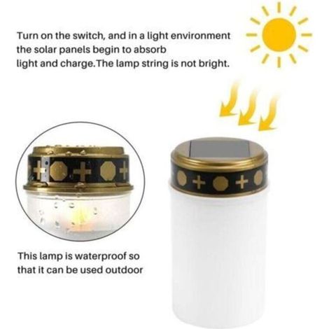 Bougie Solaire Blanche Pour Tombes Éclairage LED Cimetière Lumière Extérieure 1 Pièce (1/4)