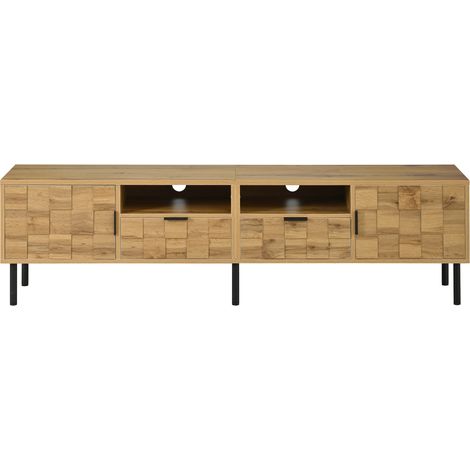 Mueble TV de 160 cm con 2 puertas 2 cajones y 2 huecos acabado madera natural (1/5)