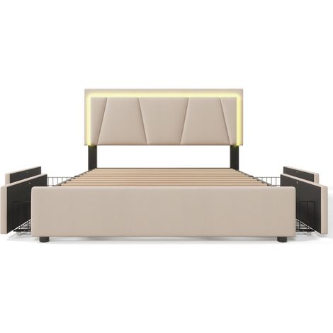 Cama canapé 140x200 cm con LED, 4 cajones y cabecero ajustable HOMVRA (1/5)