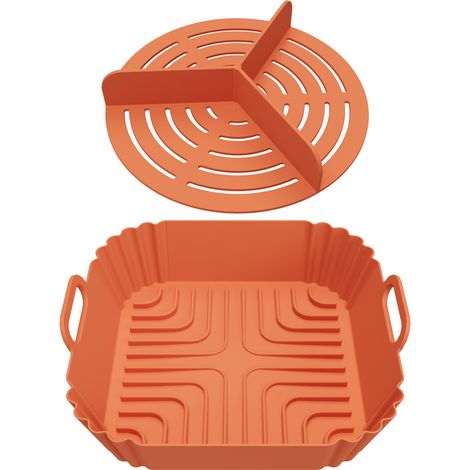 Lot panier silicone pour friteuse à air + grille de cuisson séparable, qualité alimentaire résistant à la chaleur, poignées anti-brûlure (1/5)