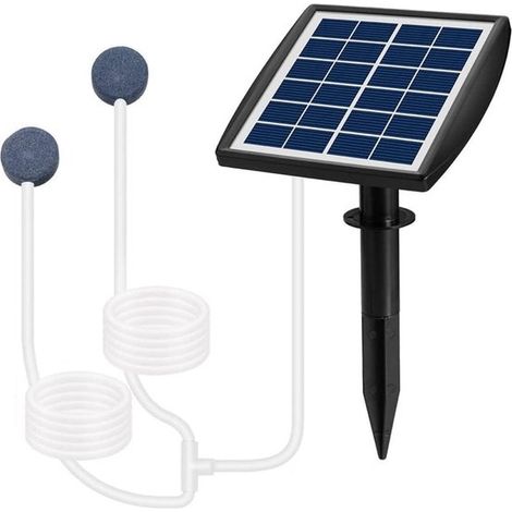 Teich-Sauerstoffpumpe – Aquarium-Luftpumpe – Verbessert die Wasserqualität – Solarbetrieben – 2 Ausströmersteine – Schwarz (1/5)