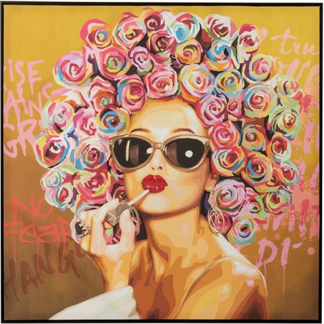 Tableau Peinture Femme Graffiti "Pop Art" 100x100cm Multicolore (1/4)