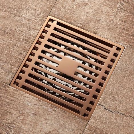 (B)Rose Gold Bathtub Drain Stopper Bathroom Brass Floor Shower Drain Waste 10cm Floor Anti-odor Drainer Square Toilet Drainage (1/4)