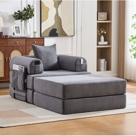 Sofá modular 112x190x67 cm de pana gris oscuro, ahorro de espacio para salón FLORAGRACE (1/5)