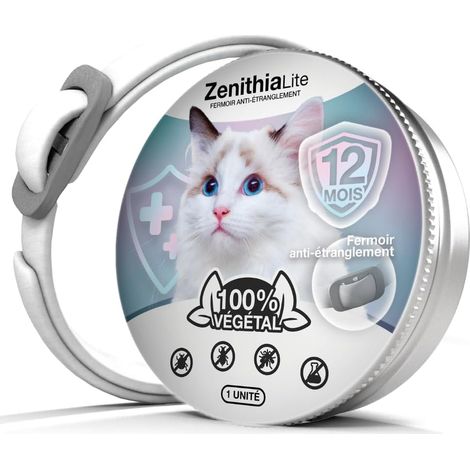 Lite Collier Antiparasitaire Chat - Répulsif Insectes, Anti-Puces, Tiques et Moustiques - 12 Mois Protection - 48cm - Ajustable - Végétal - Étanche - 1 Unité (1/5)
