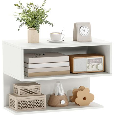 COSTWAY Comodino da Parete Salvaspazio, 50 x 30 x 36,5 cm (Bianco) (1/5)