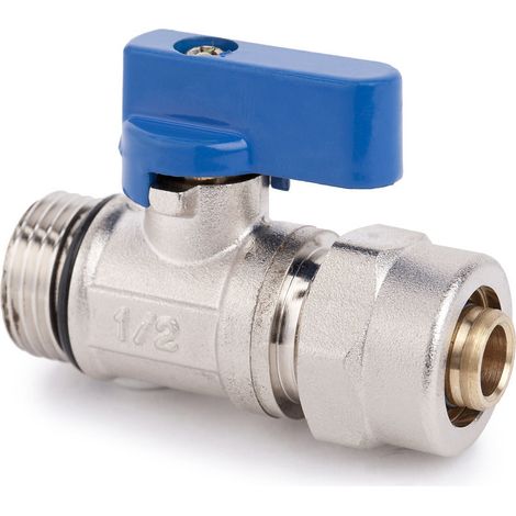 Blaues Mini-Verschraubungsventil mit O-Ring und PEX/AL-Anschluss 16x2 G1/2