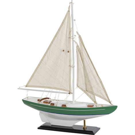 Voilier en bois massif vert menthe pour décoration intérieure - Vert menthe et blanc élégant (1/4)