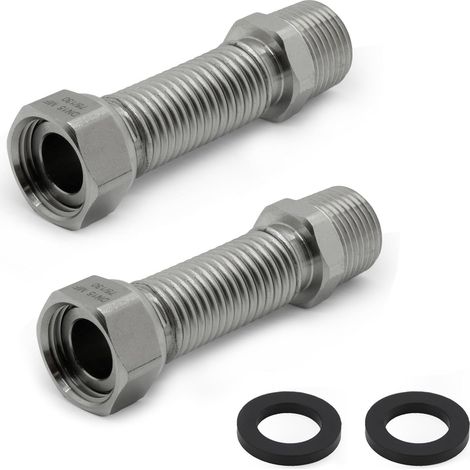 2 Stk. Edelstahl-Flexrohr 1/2" Zoll Wellrohr Ausziehbar Flexibles Anschlussrohr Längenverstellbar von 75-130 mm Universelles Verbindungsrohr (1/5)