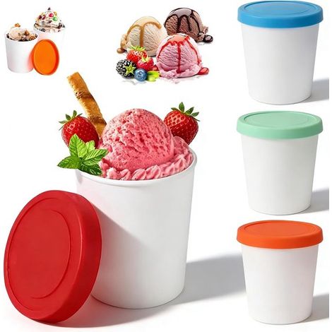 Eisformen – 4er-Pack – Gefrierbehälter – Wiederverwendbar – Silikondeckel – Zubehör für Eismaschinen – Rot/Blau/Grün/Orange (1/5)
