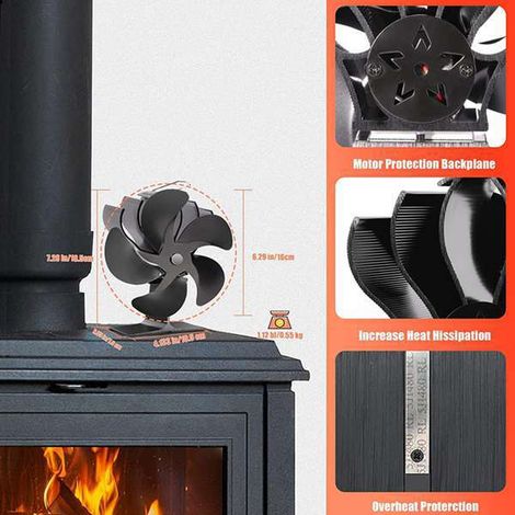 Schwarzer Aluminium-Kaminlüfter für Camping, Eisfischen, Reisen, Gaskocher und als Zusatzheizung. Länge: 16