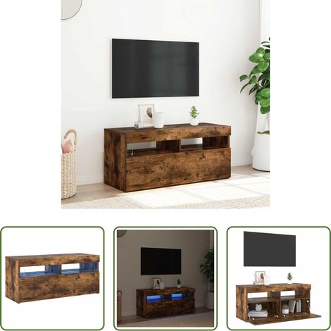 Lumière led -  Meuble TV avec lumières LED Chêne fumé 90x35x40 cm (1/5)