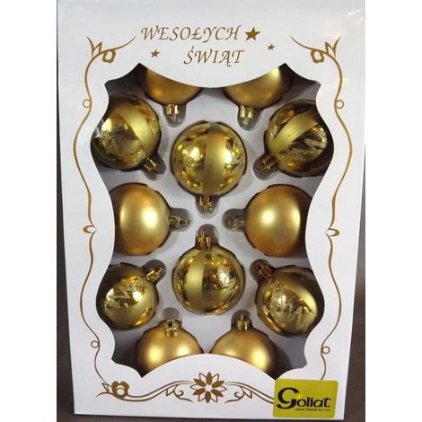 Set di 12 palline di plastica a righe dorate