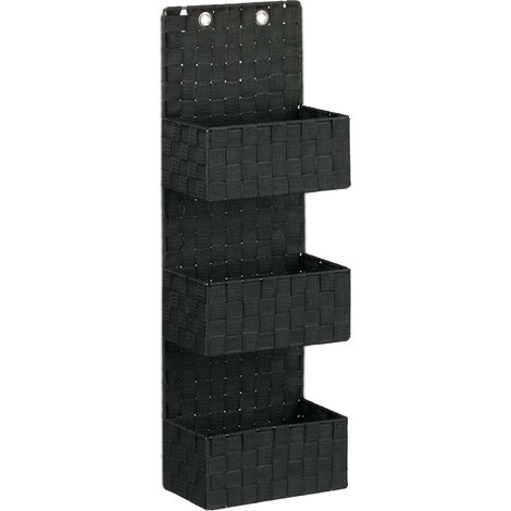 Organiseur suspendu avec 3 paniers de rangement pratique espace optimisé 75 x 25 x 15 cm en tissu gris (1/4)