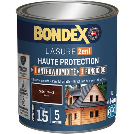 Bondex – Lasure extérieure 2 en 1 satin 1L – Haute protection anti-UV et humidité – Application facile sans trace – Protection 5 ans