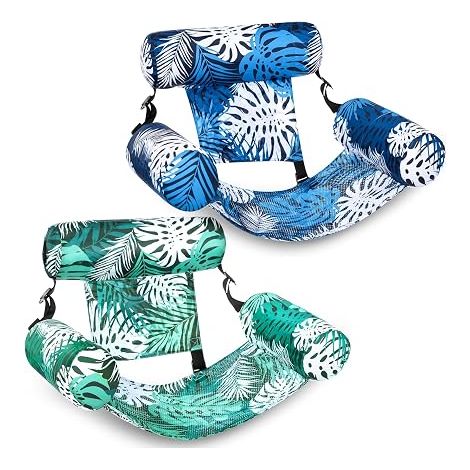 Ensemble de 2 hamacs-bouées gonflables pour piscine adulte avec filet, chaise longue gonflable de piscine (1/5)