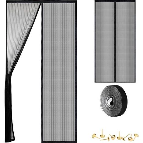 Cortina mosquitera magnética negra sin taladro de 110x210 cm para puerta (1/5)