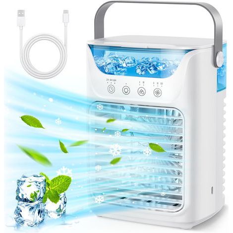 Ventilateur de l'unité de Climatisation-Climatiseur Portable et Refroidisseur D'air Humidificateur et Ventilateur de Refroidissement de Bureau 4-en-1 avec 700ML / 2 Brouillard (1/5)