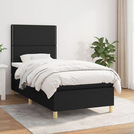Sommier à lattes de lit et matelas Noir 80x200 cm Tissu (1/5)