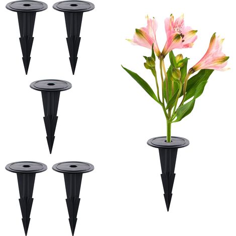 6 pièces petit support de fleurs de tombe, vases de tombe décoratifs en plastique avec pique pour fleurs artificielles – pour cour, patio, jardin, jardinière de fenêtre, pot de fleur d'intérieur, noir (1/4)