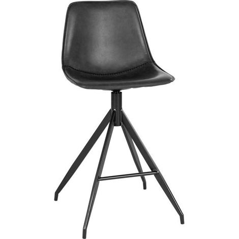 2 chaises de comptoir en cuir synthétique noir avec pieds noirs