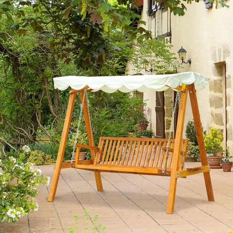 Banc balançoire 3 places en mélèze, résistant aux intempéries, stable pour jardin et terrasse - Outsunny