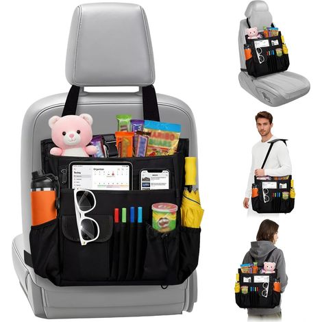 Organisateur de siège arrière de voiture, organiseur pour siège avant et arrière, avec 2 types de transport (sac à dos/épaule), sangles de transport réglables, organiseur de siège arrière de (1/5)