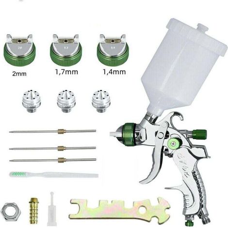 ALLIANDISPistolet à peinture avec buses à gravité de 0,8/1,0/1,4/1,7/2,0 mm, adapté à la peinture automobile, à entraînement pneumatique, vitesse à vide de 3300 tr/min. (1/4)