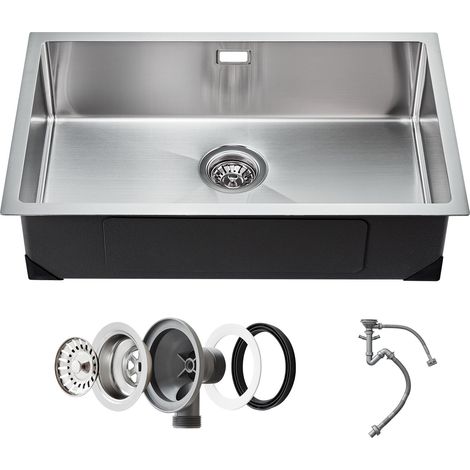 Évier de cuisine, 70 cm, évier sous plan en acier inox 304, évier à encastrer cuve simple avec accessoires, évier de lave-vaisselle ménager pour camping-car, cuisine de préparation, buanderie (1/5)
