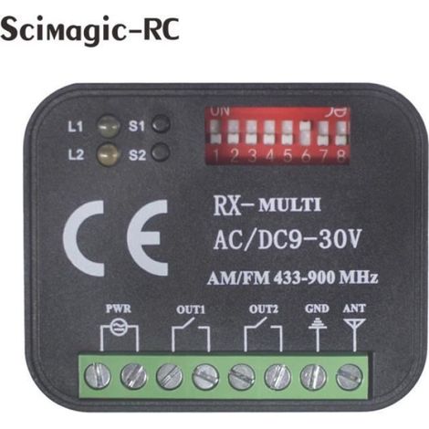 Récepteur Télécommande Portail Garage - Fréquence 300-868 MHz - Compatible Multi-Marque - Noir - 1 Pièce