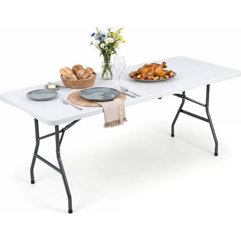 Pour camping et réception, transport facile avec cette table pliante 6 ft blanche, pieds métal et verrouillage sûr (1/5)
