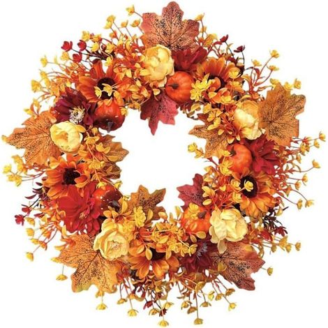 HOXILEELEO - Couronne d'automne pour Porte D'entrée, pour Décoration De Maison, De Récolte, De Thanksgiving d'halloween,45cm (1/5)
