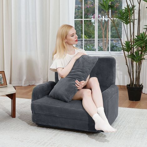Schlafsessel 2-in-1, Schlafsofa & Bodensofa, Klappsessel mit Liegefunktion, 197 cm, Grau
