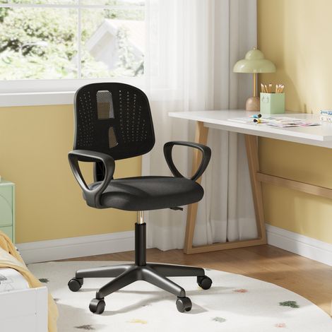 Chaise Bureau Enfant Klihome, Fauteuil de Bureau, Chaise Ergonomique en Maille Respirante, Dossier Réglable, Noir